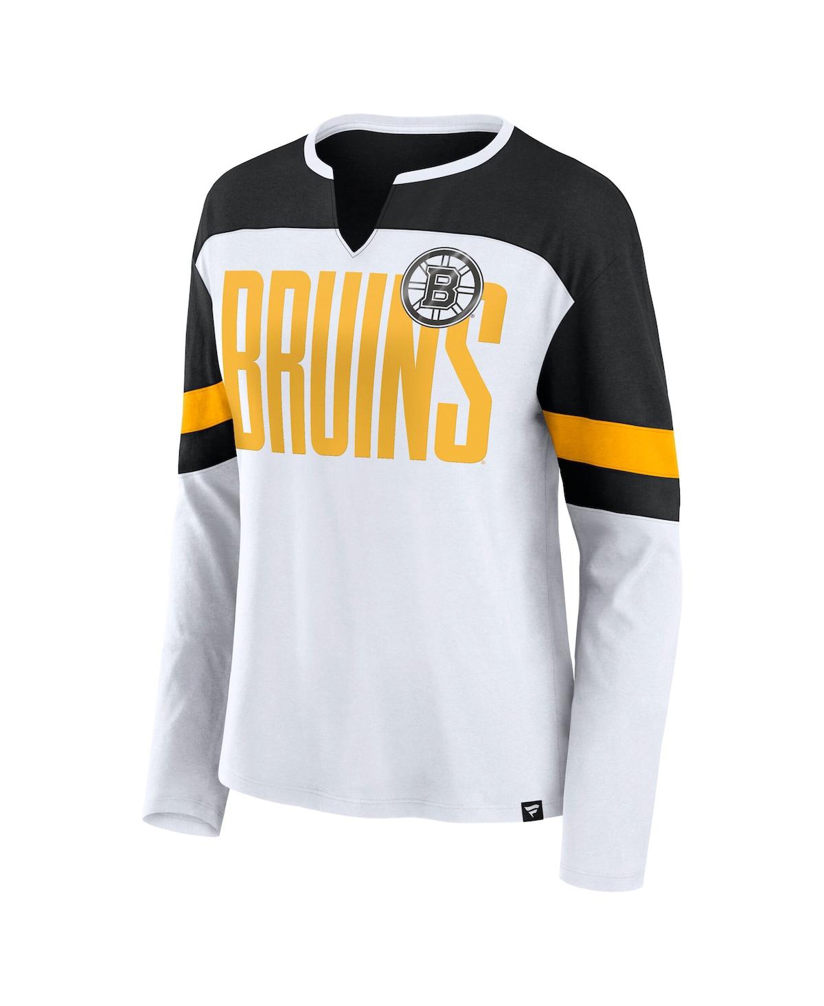 Fanatics Women's White Boston Bruins Frozen Long Sleeve Notch Neck T-shirt In White,black