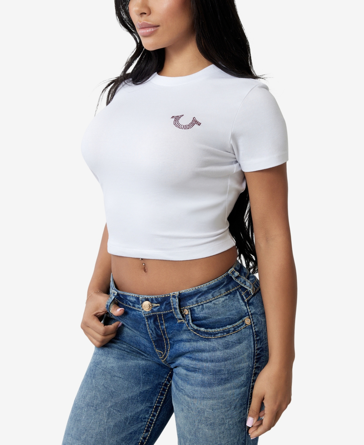 TRUE RELIGION WOMEN'S CRYSTAL HORSESHOE BABY T-SHIRT 