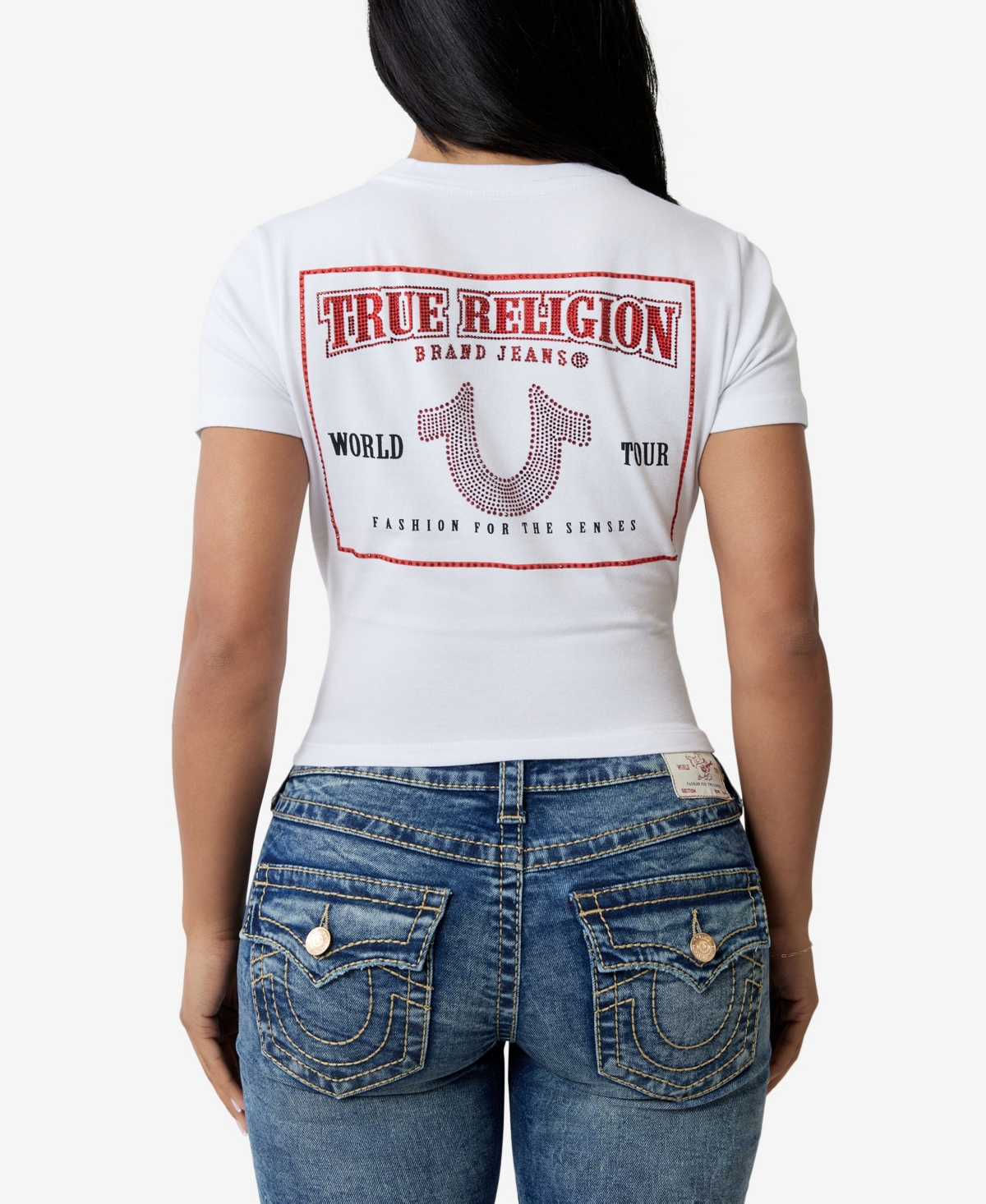 TRUE RELIGION WOMEN'S CRYSTAL HORSESHOE BABY T-SHIRT 