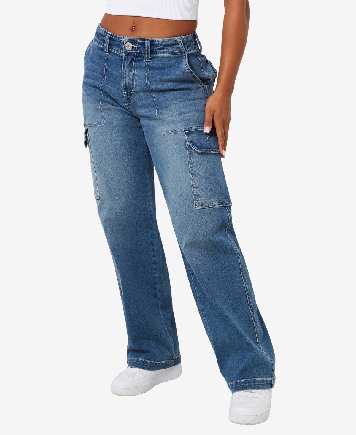 TRUE RELIGION WOMEN'S BAGGY CARGO STRAIGHT JEANS 