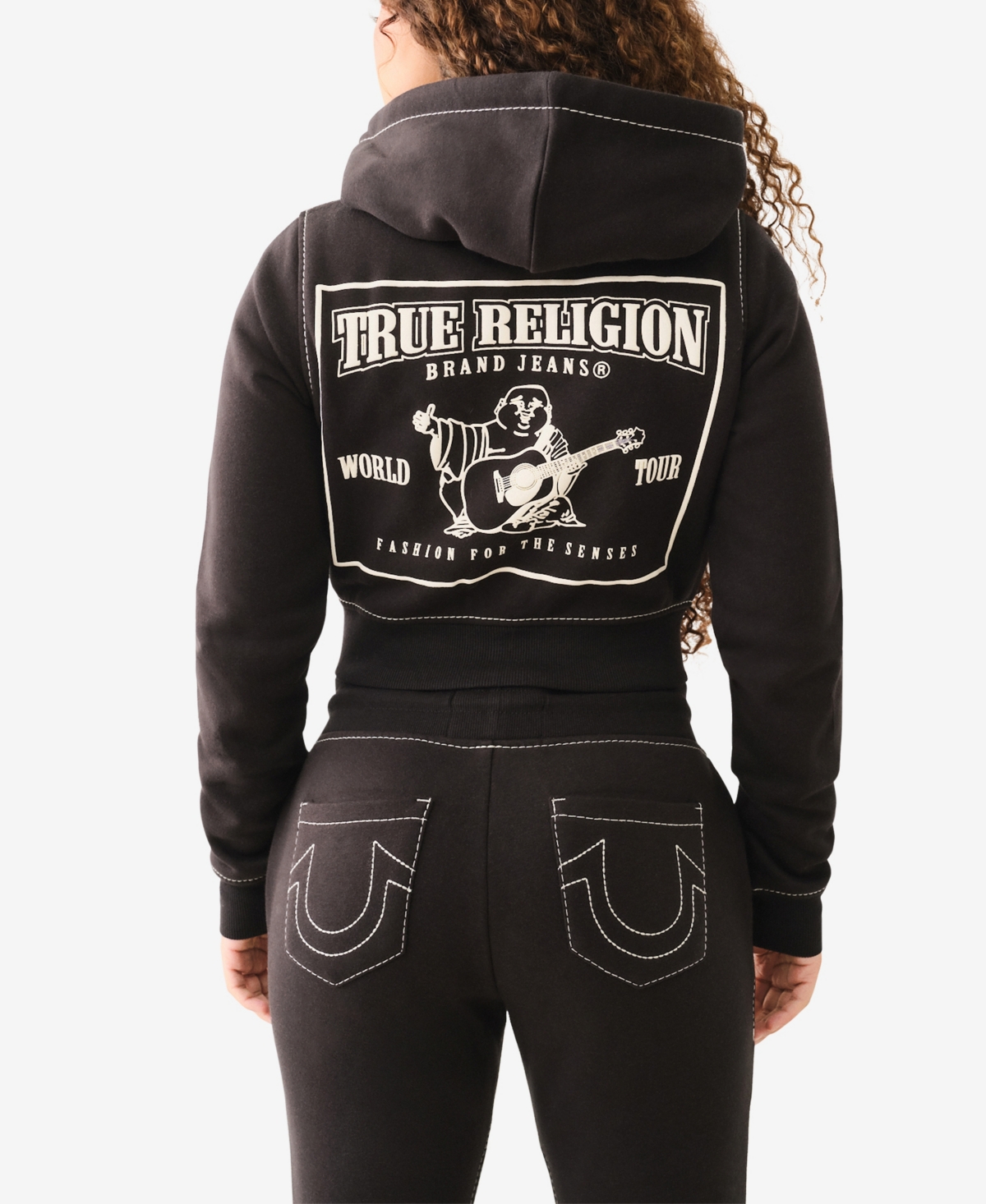 TRUE RELIGION WOMEN'S SHRUNKEN BIG T ZIP HOODIE SWEATSHIRT 