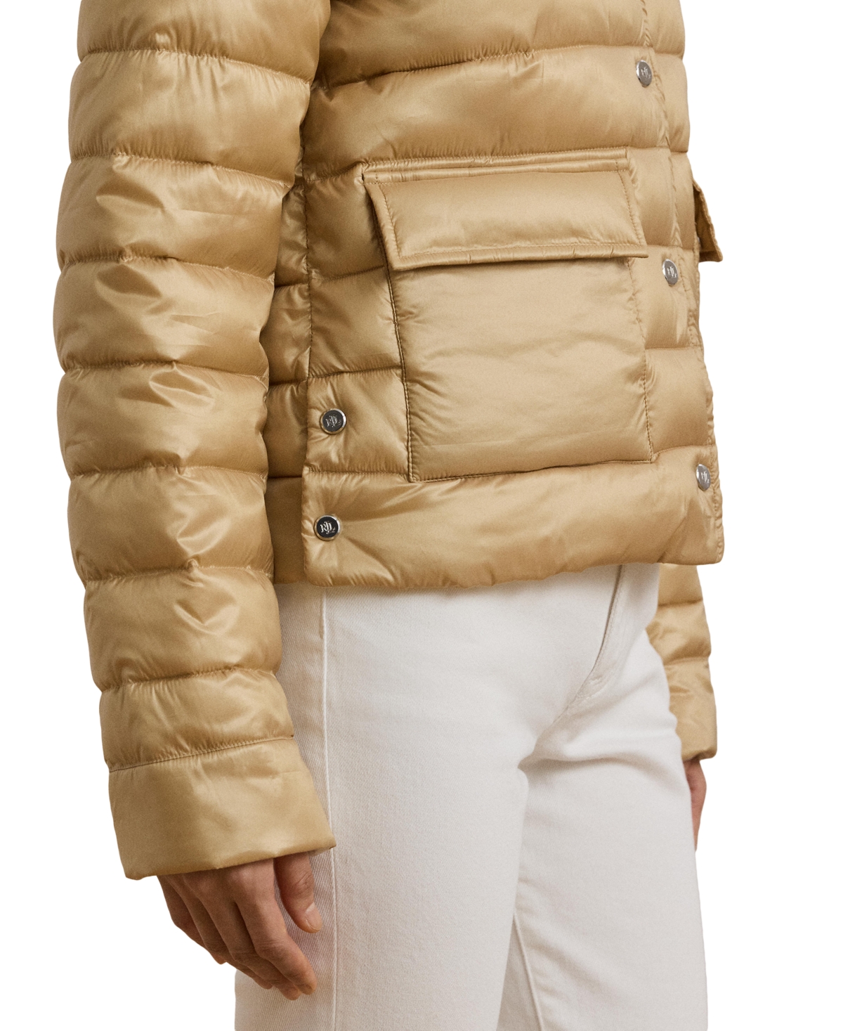 Shop Ralph Lauren Petite Snap-front Stand-collar Packable Coat In Sand Dune