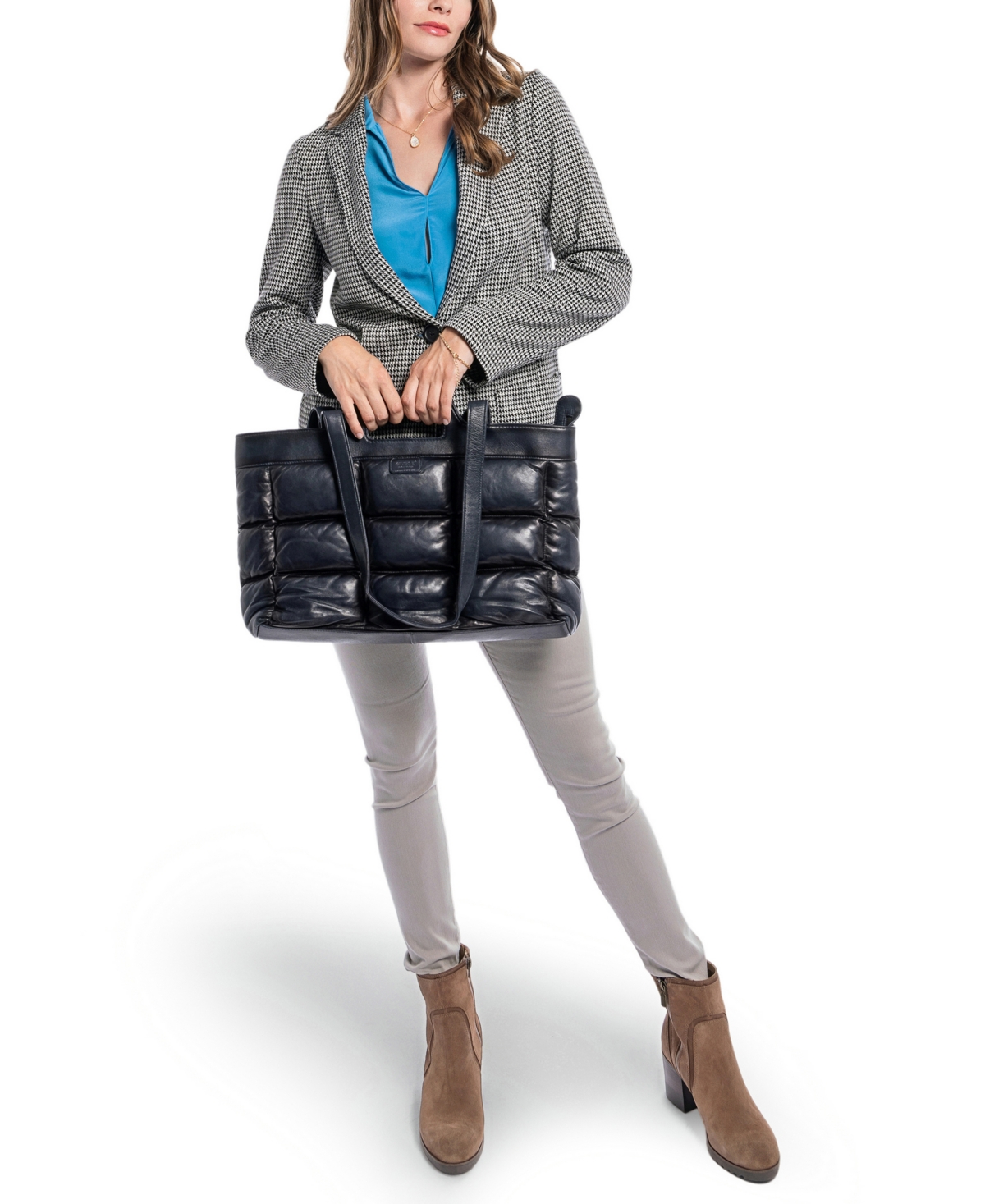 Old Trend Puff Clover Leather Tote Bag In Navy