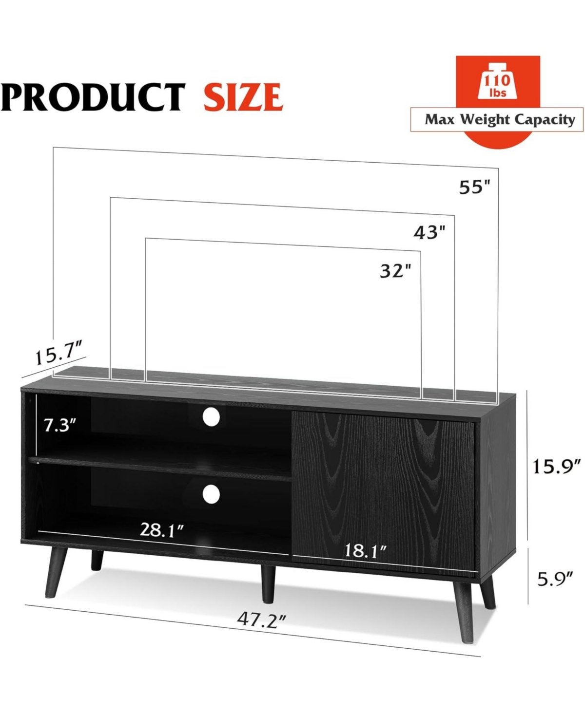 Wlive Mid-Century Modern Tv Stand for Tv Entertainment Center with Storage Open Shelves Tv Console for Living Room and Bedroom