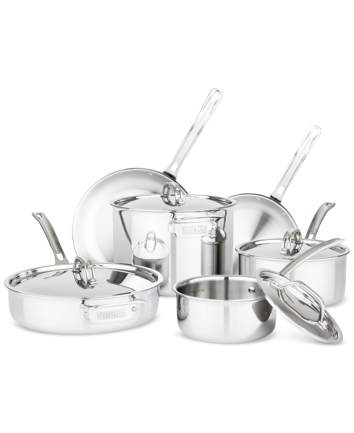 MACY'S 3-PLY STAINLESS STEEL 10-PC. COOKWARE SET WITH STAINLESS STEEL LIDS 