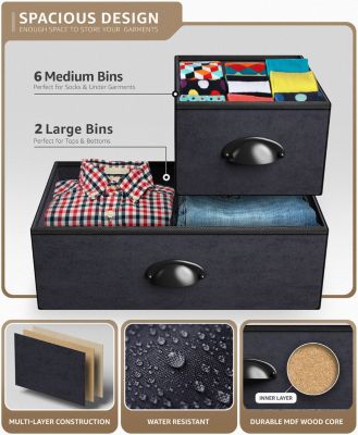 8 Drawers Wide Dresser - Organizer Unit with Steel Frame Wood Top and handle, Fabric Bins - Amazing for household decluttering