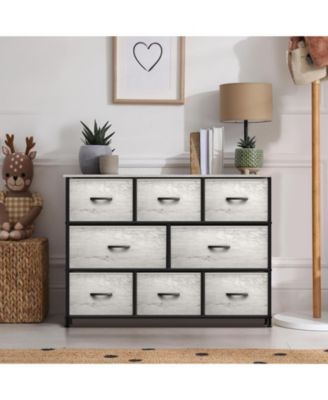 8 Drawers Wide Dresser - Organizer Unit with Steel Frame Wood Top and handle, Fabric Bins - Amazing for household decluttering