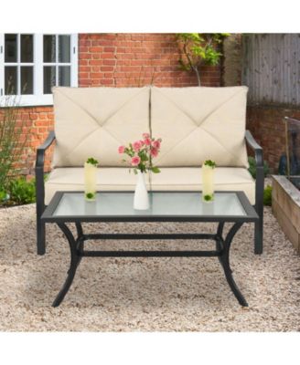 2 Pieces Patio Outdoor Cushioned Sofa Bench with Table