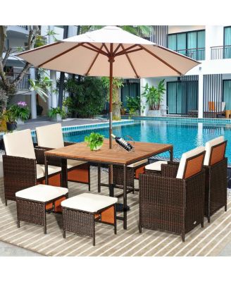 9 Pieces Patio Rattan Dining Cushioned Chairs Set
