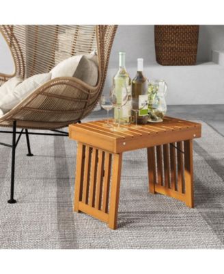 Patio Foldable Side Table with Slatted Tabletop for Backyard