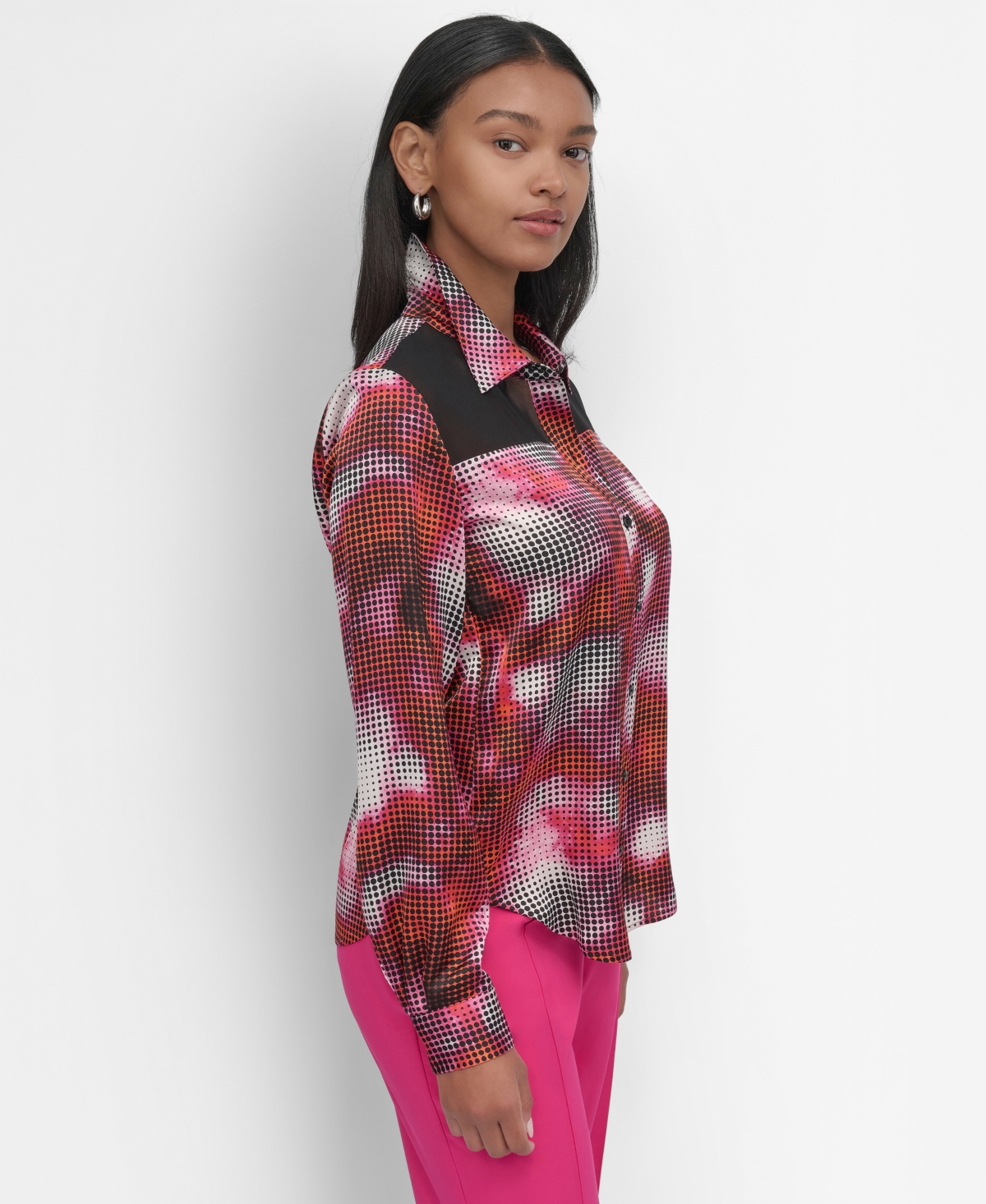 Dkny Women's Sheer-Yoke Abstract-Print Blouse -wldbrr
