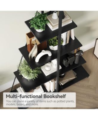 4-Shelf A-Shaped Ladder Bookcase Display with Wooden Storage Shelves for Living Room and Home Office