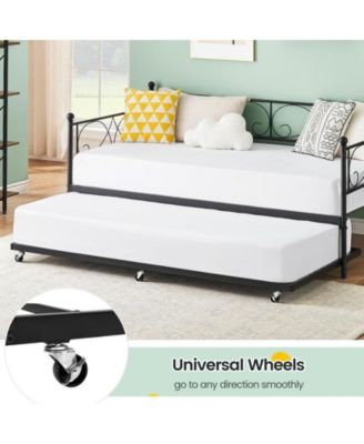 Twin Daybed with Trundle, Modern Metal Daybed with Classic Headboard, Steel Slat Support Sofa Bed for Bedroom, Living Room, Guest Room