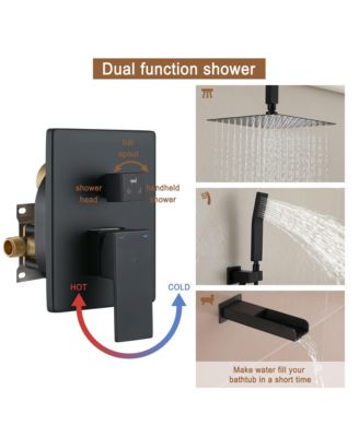 3-Function 10-In Ceiling Mounted Shower System With Waterfall Tub Filler (Matte Black)