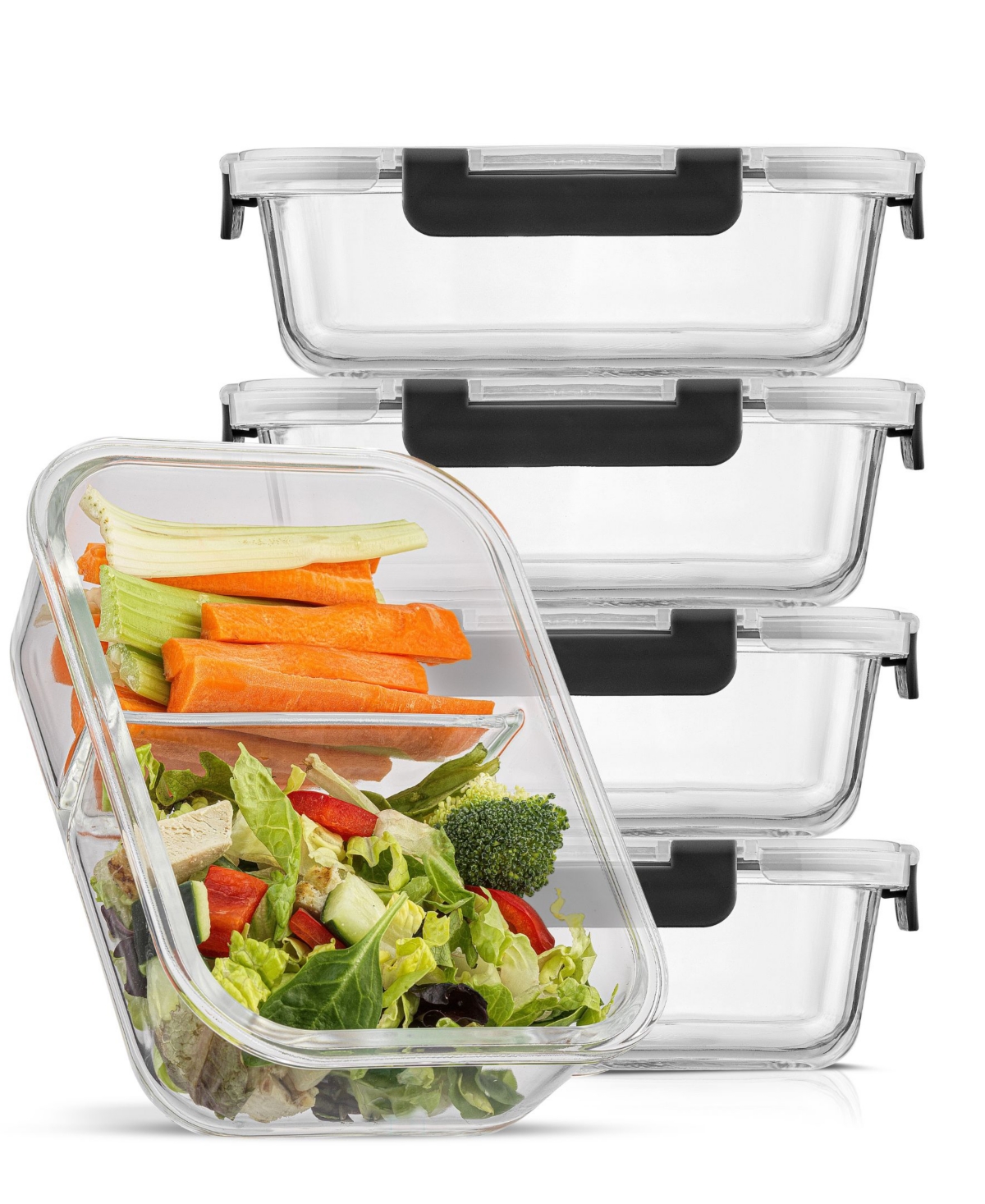 Shop Joyjolt 2-sectional Set Of 5 Food Prep Storage Containers In Black
