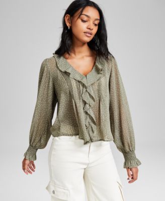 And Now This - Women's Ruffle Front Long-Sleeve  Blouse