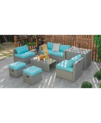 8 Pieces Patio Rattan Furniture Set with Storage Waterproof Cover and Cushion