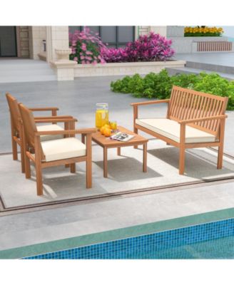 4 Piece Patio Wood Furniture Set Acacia Wood Sofa Set with Loveseat-Off
