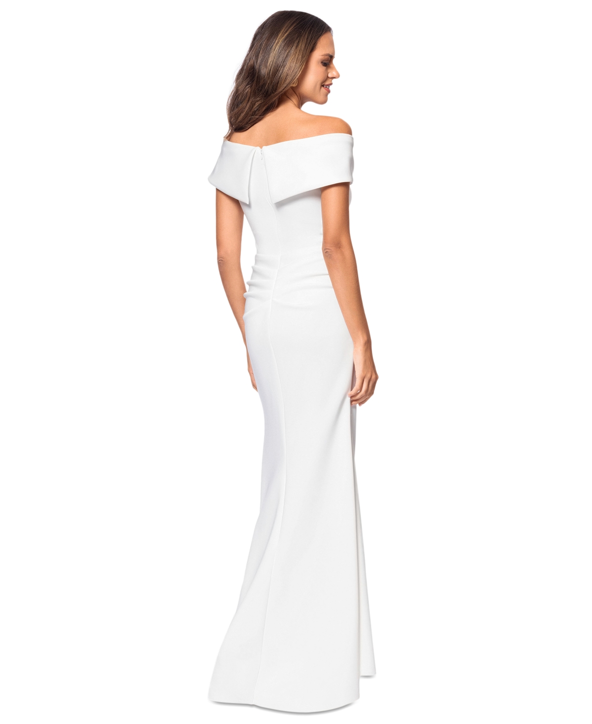 Xscape Scuba Off-the-shoulder Gown In Ivory