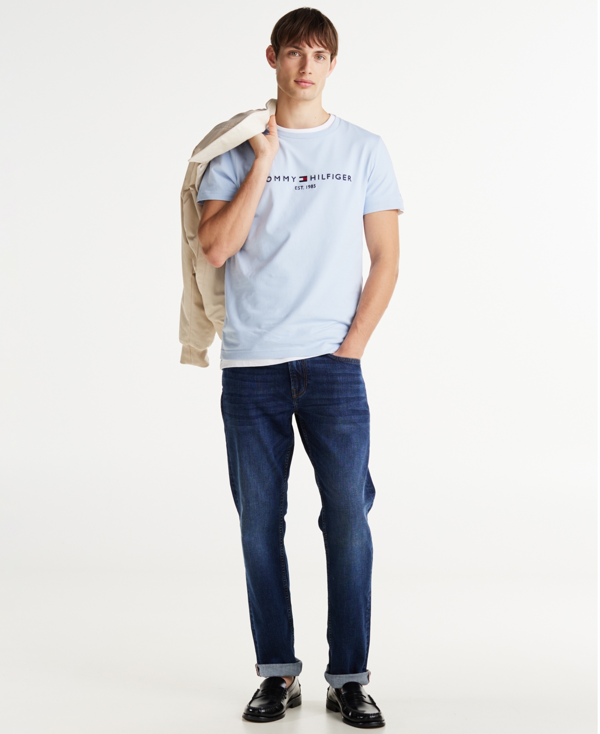 Tommy Hilfiger Men's Embroidered Logo Slim-fit Crewneck T-shirt In Breezy Blue
