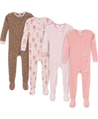Baby Girls' Snug Fit Footed Pajamas, 4-Pack, Dog