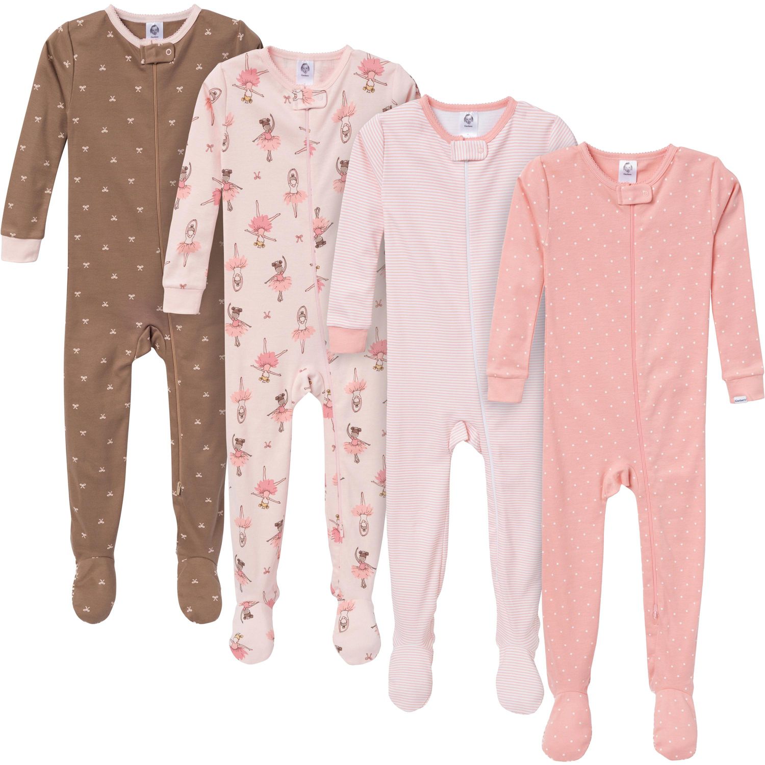 Baby Girls' Snug Fit Footed Pajamas, 4-Pack, Dog