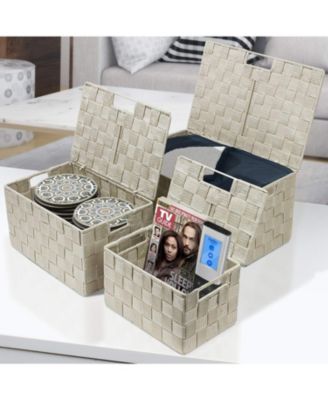3 Piece Decorative Stackable Woven Basket with Lid and Built-in Carry Handles - Great for Storage and Organization (Aqua)