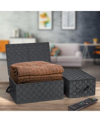 3 Pack Decorative Stackable Woven Basket with Lid and Built-in Rope Carry Handles - Great for Storage and Organization