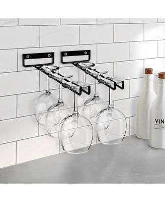 2 Pack 12 Inch Wall Mounted Wine Glass Racks for Under Cabinet - for Home Bar Holds Up to 4 Glasses Each