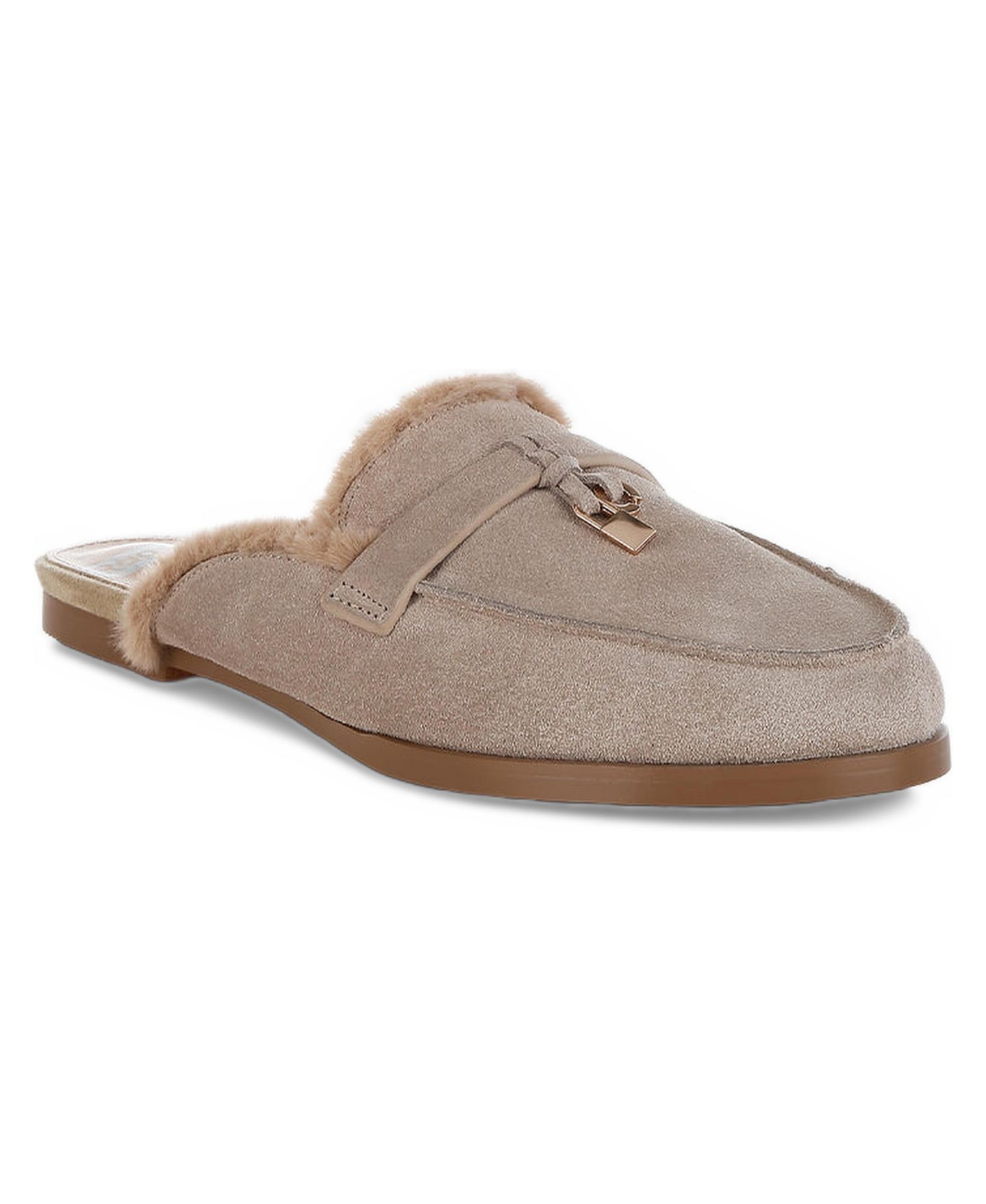 Женские сабо Rag & Co Bosnia Suede and Faux Fur Slip On Mules, цвет: Бежевый замшевый кожаный — фото 1
