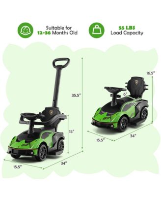 3-in-1 Licensed Lamborghini Ride on Push Car Stroller Sliding Car w/ Sound