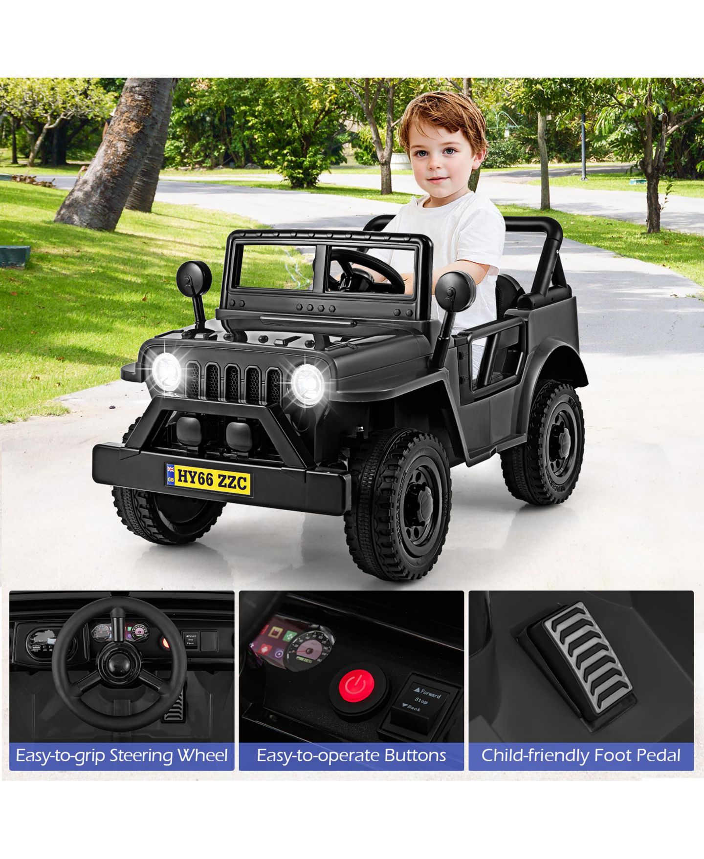 Детская игрушка Gymax 12V Ride-On Truck 39"L x 24.4"W x 24.4"H, Remote Control Ride-On Toy, 66 lbs. Capacity, Ages 3+, цвет: Чёрный — фото 5