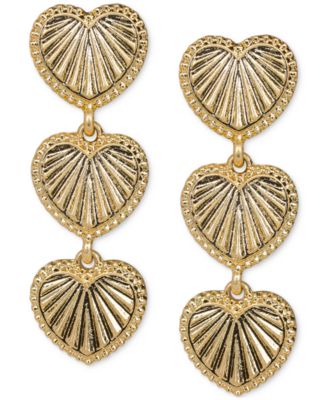 Patricia Nash - Gold-Tone Sunray Texture Triple Heart Drop Earrings