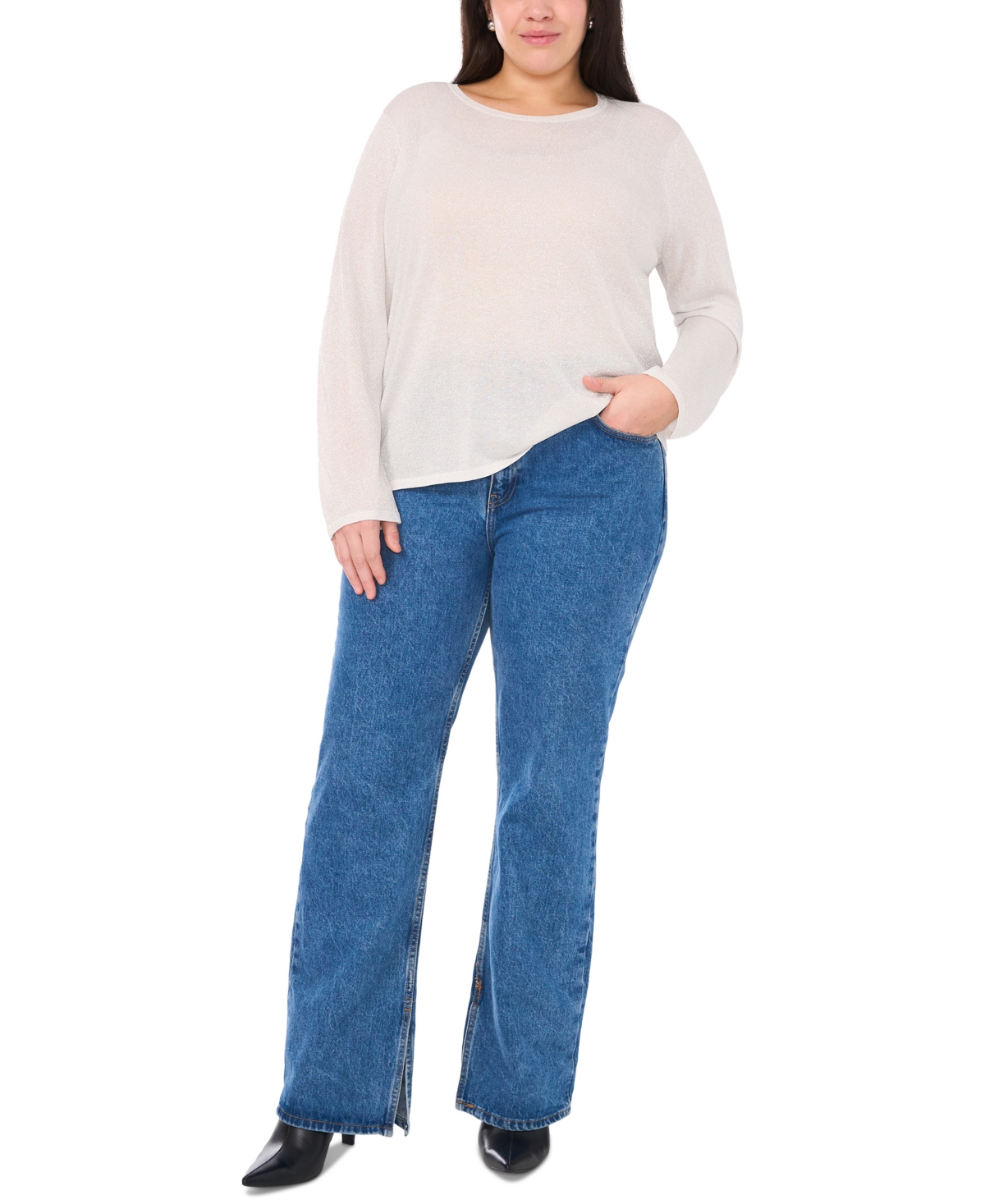 VINCE CAMUTO PLUS SIZE CREWNECK LONG-SLEEVE SWEATER, EXCLUSIVELY AT MACY'S 