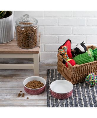 Rose Bone & Paw Print Pet Bowl Set/2