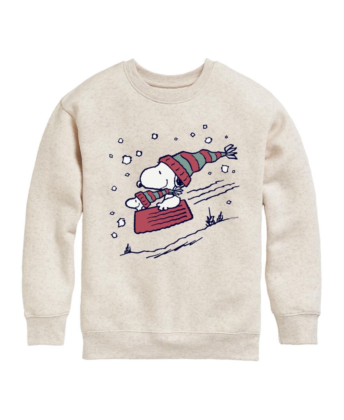 Shop Peanuts Big Girls Snoopy Sled Graphic Fleece Top In Beige,khaki