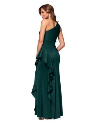 Women's Ruffled One-Shoulder Scuba Gown