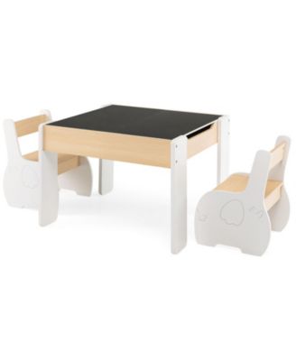 4-in-1 Wooden Activity Kids Table and Chairs with Storage and Detachable Blackboard
