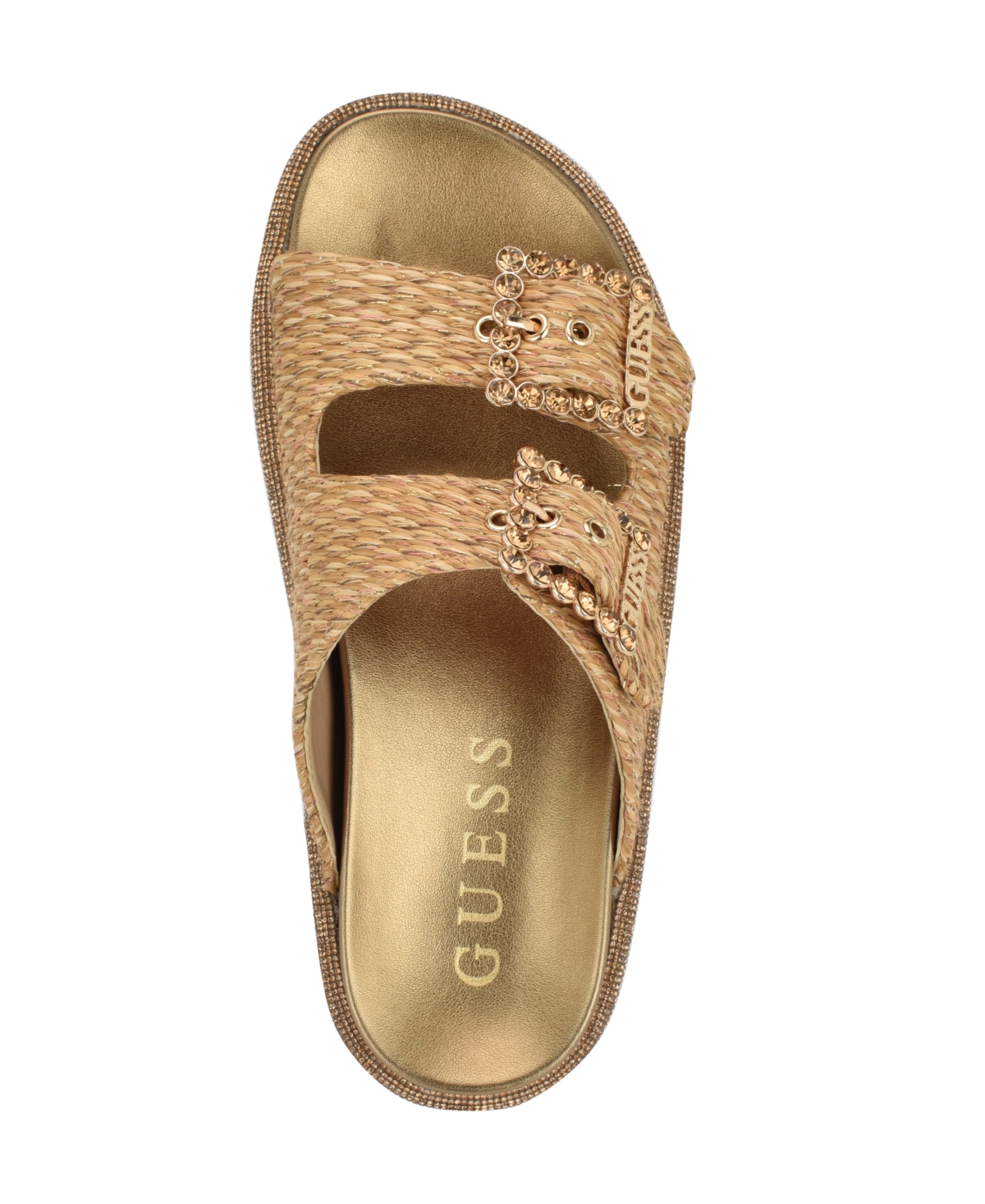 Guess Women's Funzya Embellished Double Band Footbed Sandals In Light Natural Straw,raffia
