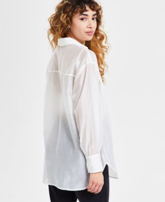 Women's Sheer Spread-Collar Button-Front Shirt, Exclusively at Macy's 