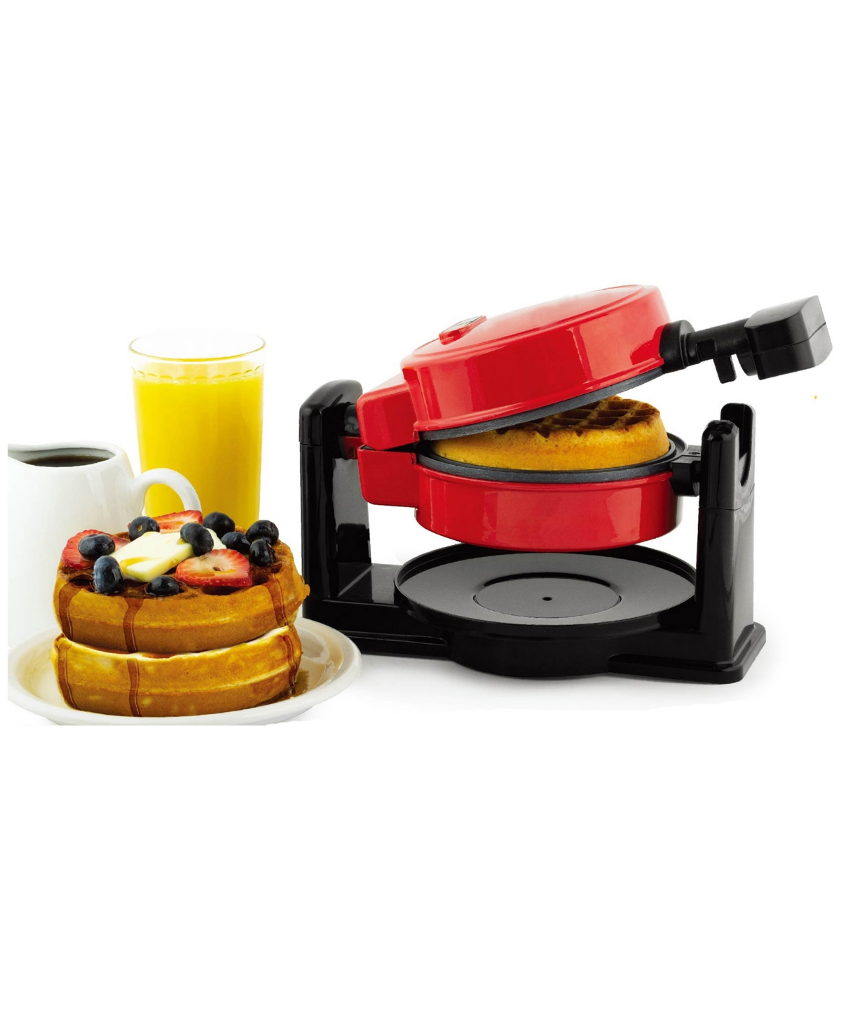 Megachef Round Electric Flip 5in Belgian Waffle Maker In Red