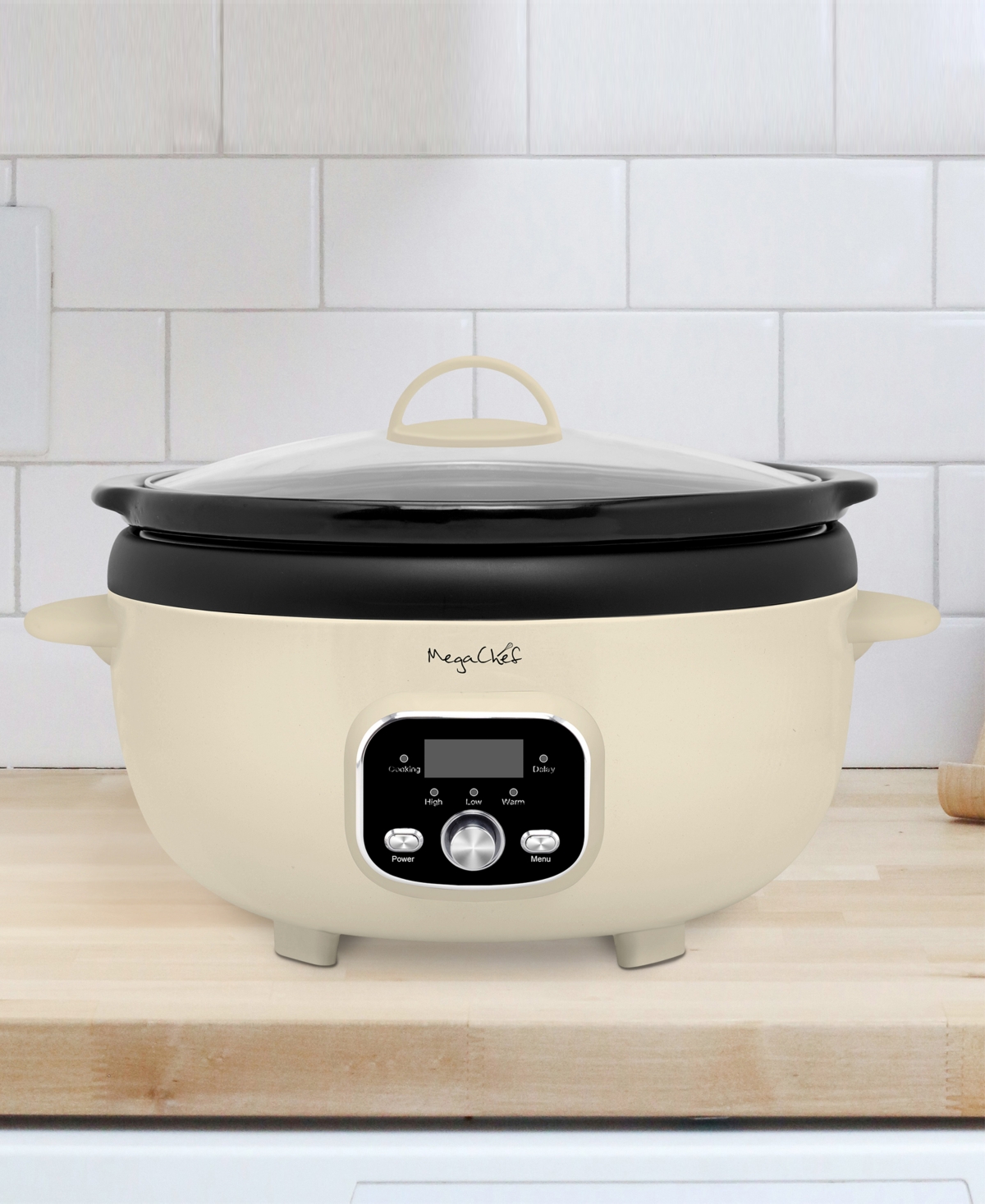 Megachef 6.5qt Oval Electric Digital Slow Cooker With Black Pot In Ivory