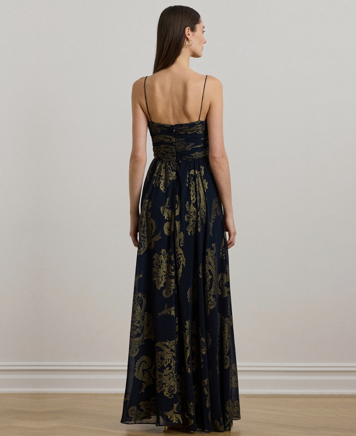 Shop Ralph Lauren Women's Paisley Foiled Chiffon Sleeveless Gown In Navy Multi