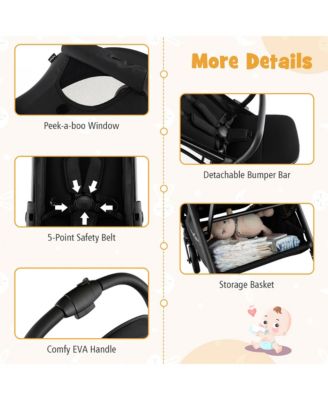 Portable Baby Stroller One-Hand Fold Pushchair W/ Aluminum Frame