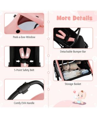 Portable Baby Stroller One-Hand Fold Pushchair W/ Aluminum Frame