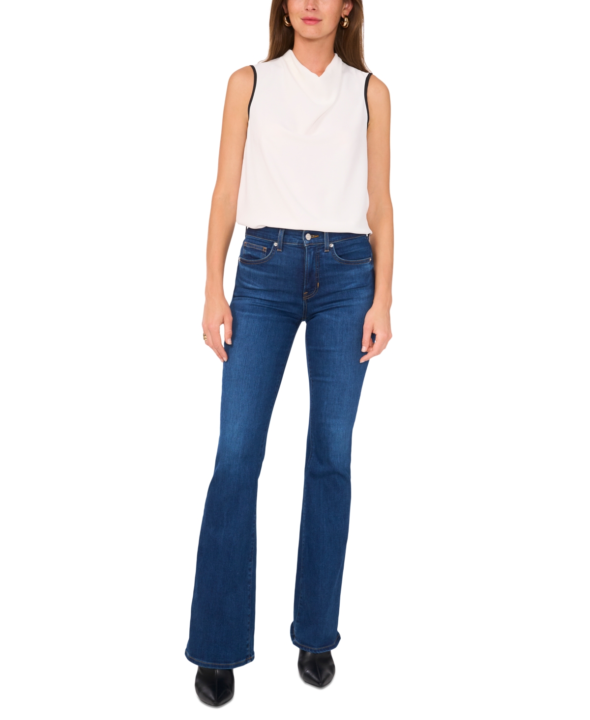 Vince Camuto Contrast Detail Cowl Neck Tank In New Ivory