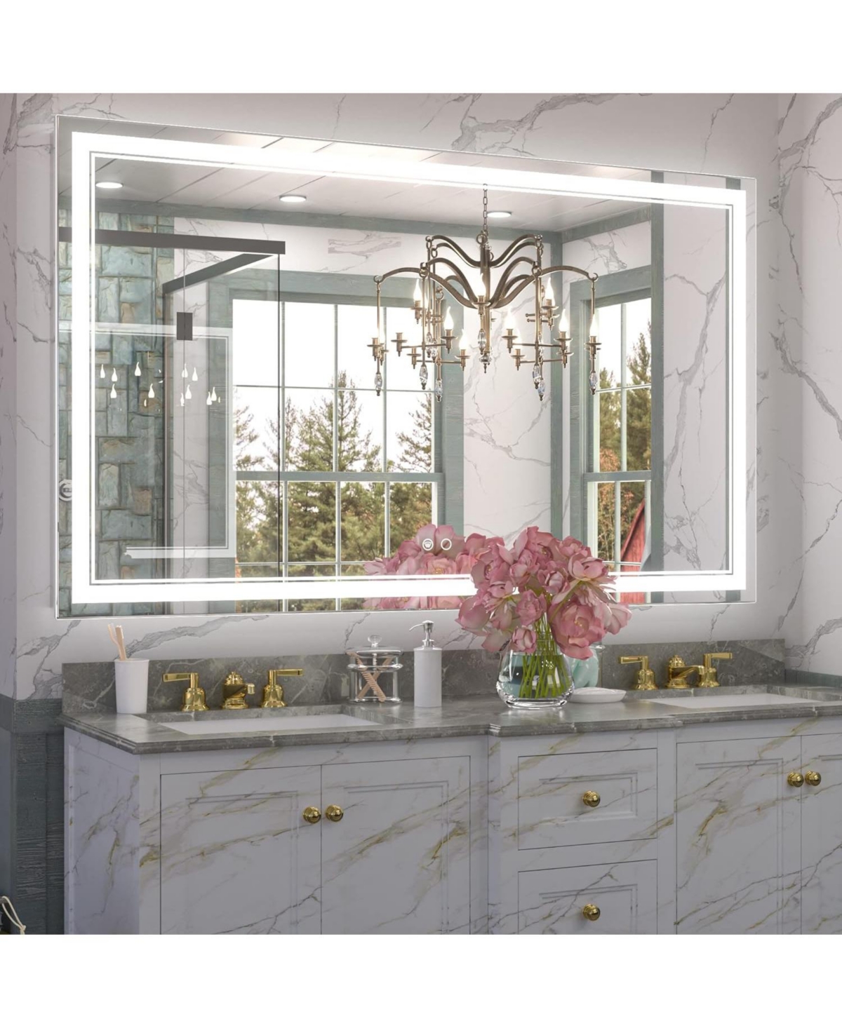 Frameless Led 3 Color Dimmable Lighting Bathroom Vanity Mirror, Memory Function, Anti-fog