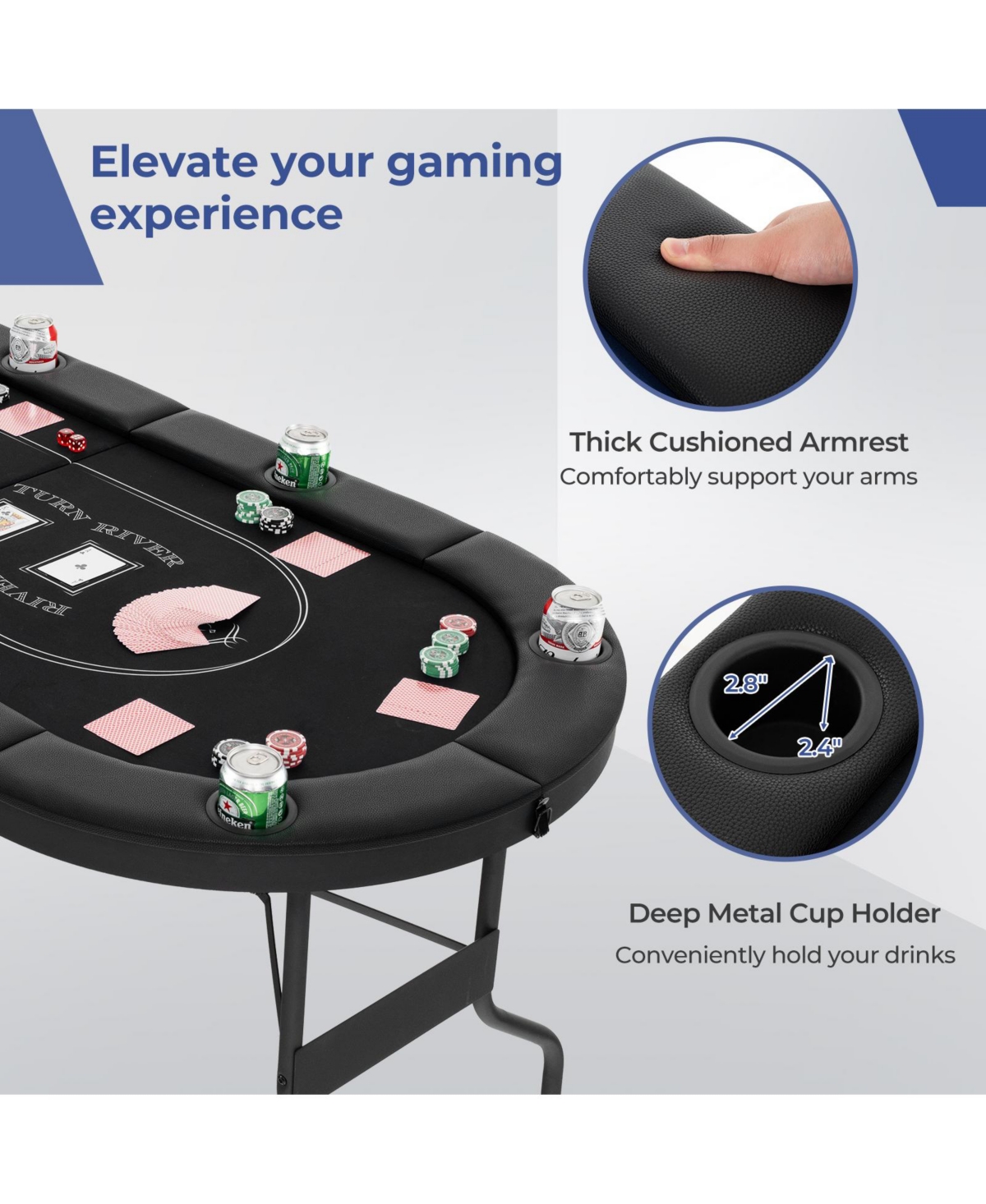 Gouun Foldable Poker Table for 8 Players Portable Oval Card Board Game Table