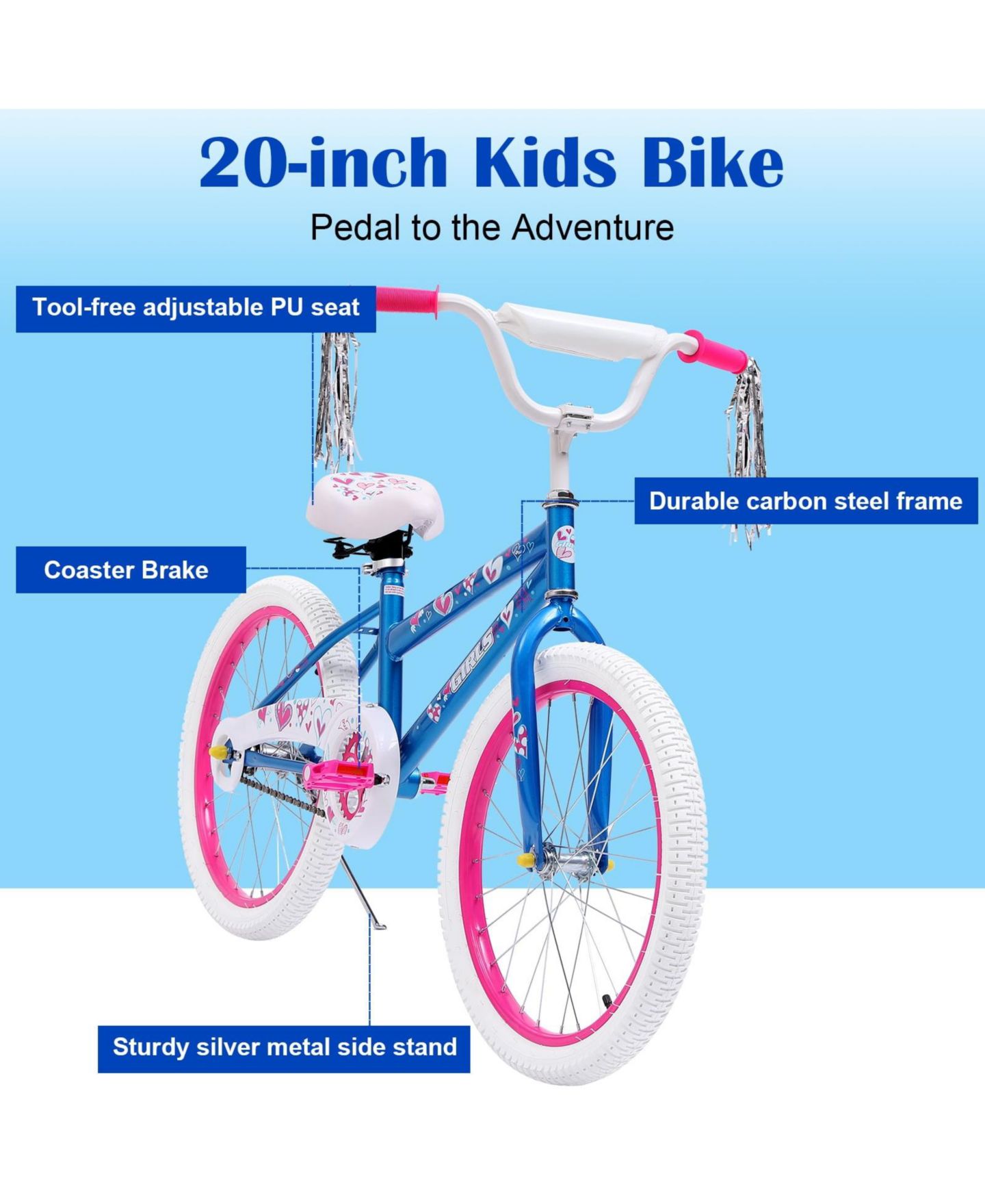 Детская игрушка SUGIFT 20 in. Kids Bike Child Bicycle for Girls Age 7-14 Years, Bule 4.2 stars out of 63 reviews, цвет: Синий — фото 9