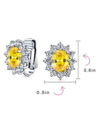 Classic Cubic Zirconia CZ Halo Crown Oval Stud Clip On Earrings Non Pierced Ears